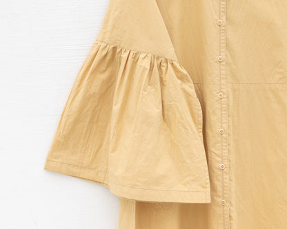 FULL BUTTON BELL SLEEVE DRESS IN YELLOW