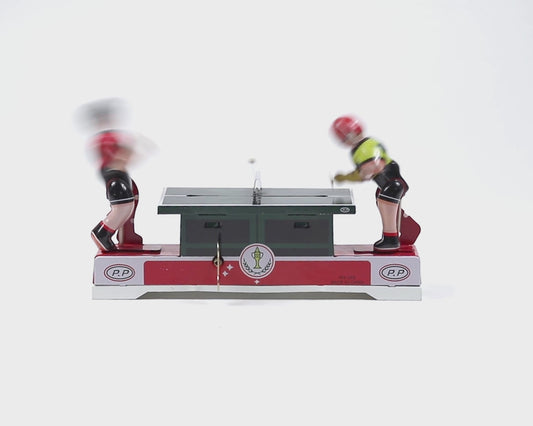 VINTAGE TIN TABLE TENNIS WIND-UP TOY - WORKS!