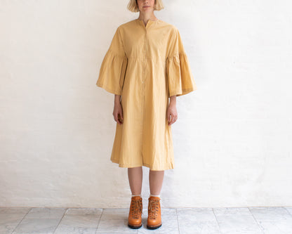 FULL BUTTON BELL SLEEVE DRESS IN YELLOW