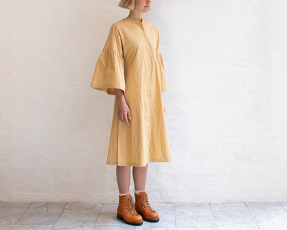 FULL BUTTON BELL SLEEVE DRESS IN YELLOW